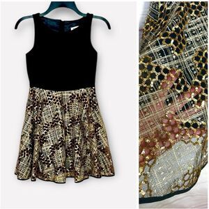 Milly Minis Luxury Dress Black and Gold Sequin Special Occasion Fit & Flare 12